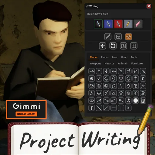 Project Writing - Рукописные заметки, дневники и рисование на картах для Project Zomboid