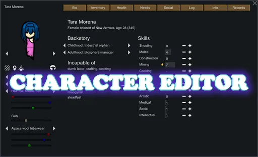 Character Editor - Pawn Customisation and In-Game Editing for RimWorld