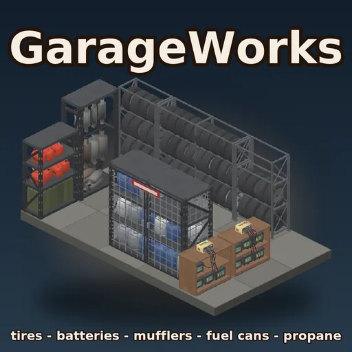 GarageWorks - Стеллажи для шин, зарядка аккумуляторов и обустройство гаража в Project Zomboid