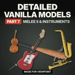 Detailed Vanilla Models - Melee II & Instruments: 63 улучшенные 3D-модели оружия и музыкальных инструментов для Project Zomboid