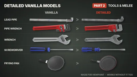Detailed Vanilla Models - Tools & Melee: 25 улучшенных 3D-моделей оружия и инструментов для Project Zomboid