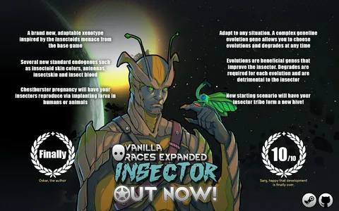 Vanilla Races Expanded - Insector - Насекомоподобные ксенотипы, эволюция и касты для RimWorld
