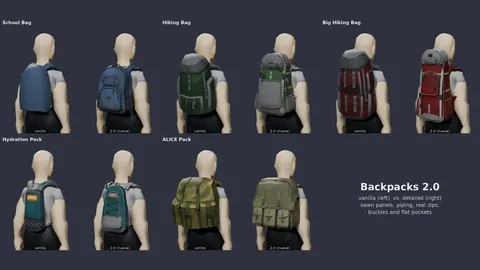 Detailed Vanilla Models - Lights & Bags: HD Backpacks, Flashlights and Equipment for Project Zomboid