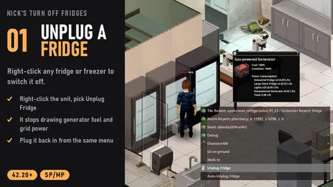 Nick's Turn Off Fridges - Unplug Refrigerators, Save Generator Power and Manage Freezers in Project Zomboid