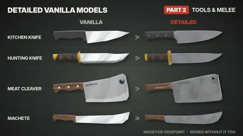 Detailed Vanilla Models - Tools & Melee: 25 улучшенных 3D-моделей оружия и инструментов для Project Zomboid