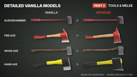 Detailed Vanilla Models - Tools & Melee: 25 улучшенных 3D-моделей оружия и инструментов для Project Zomboid