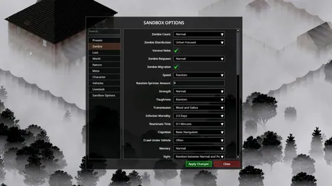 Sandbox Options - изменение настроек мира в Project Zomboid