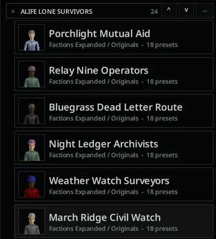 A-Life: Factions Expanded - 100 Survivor Factions and 1,776 NPC Presets for Project Zomboid