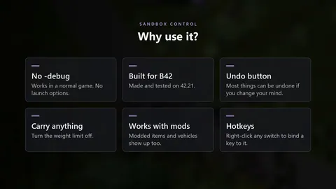 Sandbox Control - Чит-меню и творческий режим для Project Zomboid
