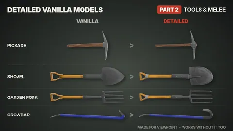 Detailed Vanilla Models - Tools & Melee: 25 улучшенных 3D-моделей оружия и инструментов для Project Zomboid