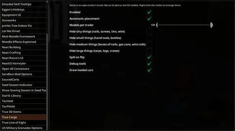 True Cargo - Видимый груз и ручная расстановка вещей для Project Zomboid