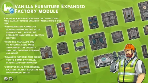 Vanilla Furniture Expanded - Factories - Автоматизация производства, заводы и конвейеры для RimWorld