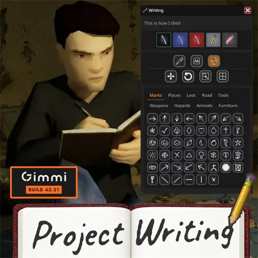Project Writing - Рукописные заметки, дневники и рисование на картах для Project Zomboid