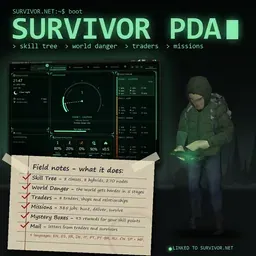 Survivor PDA - RPG Skills, Traders and Missions for Project Zomboid
